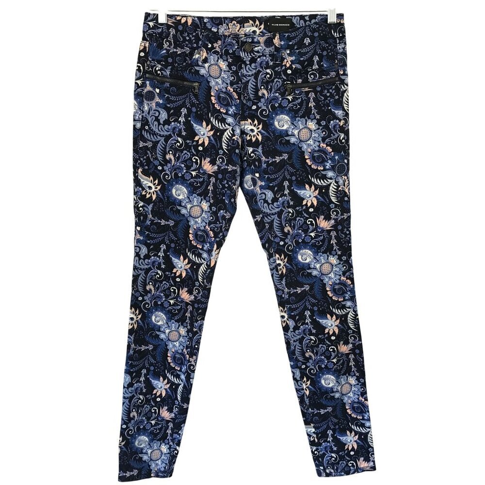 Club Monaco Floral Pattern Alessia Corduroy Skinny Jeans Size 6 Zip Pockets